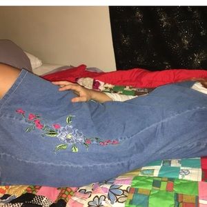 Vintage Denim floral embroidered dress